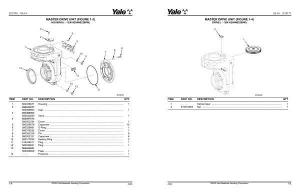 Yale Forklift A284 MPR080VG MPR100VG Parts Manual 550101348 02 2024 1