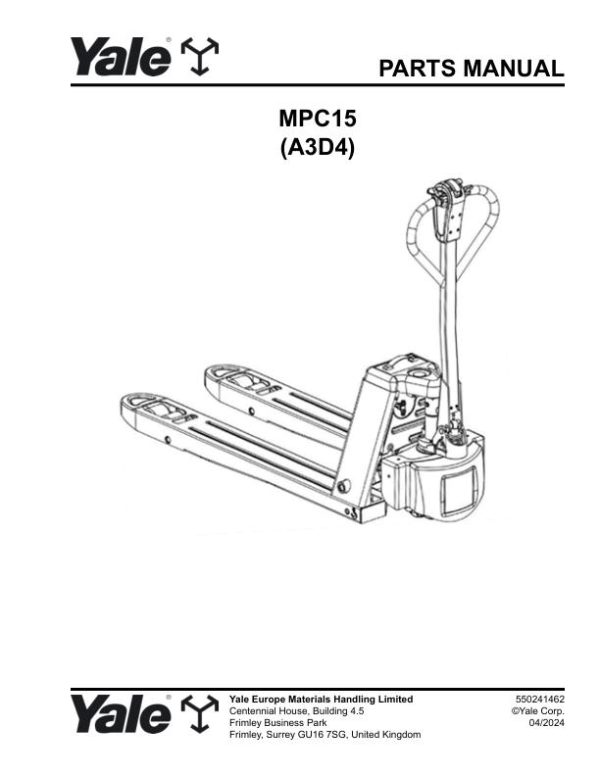 Yale Forklift A3D4E MPC15 Parts Manual 550241462 04 2024
