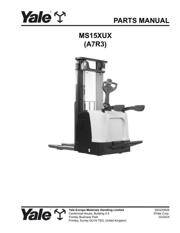Yale Forklift A7R3E MS15XUX Parts Manual 550220626 02 2024