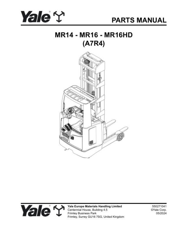 Yale Forklift A7R4E MR14 MR16 MR16HD Parts Manual 550271041 05 2024