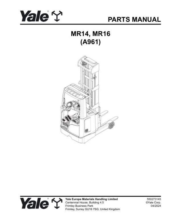 Yale Forklift A961E MR14 MR16 Parts Manual 550273145 04 2024
