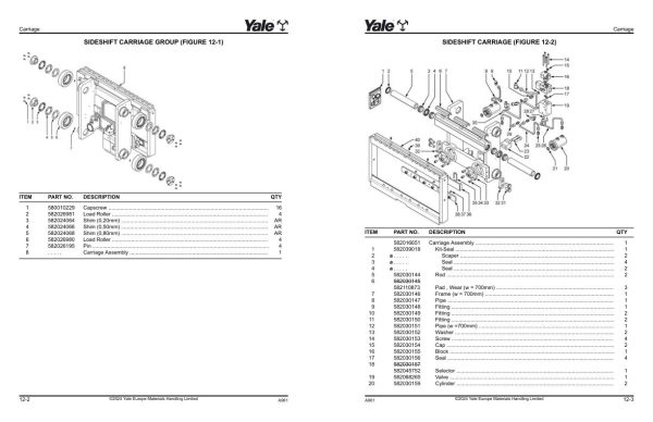 Yale Forklift A961E MR14 MR16 Parts Manual 550273145 04 2024 1