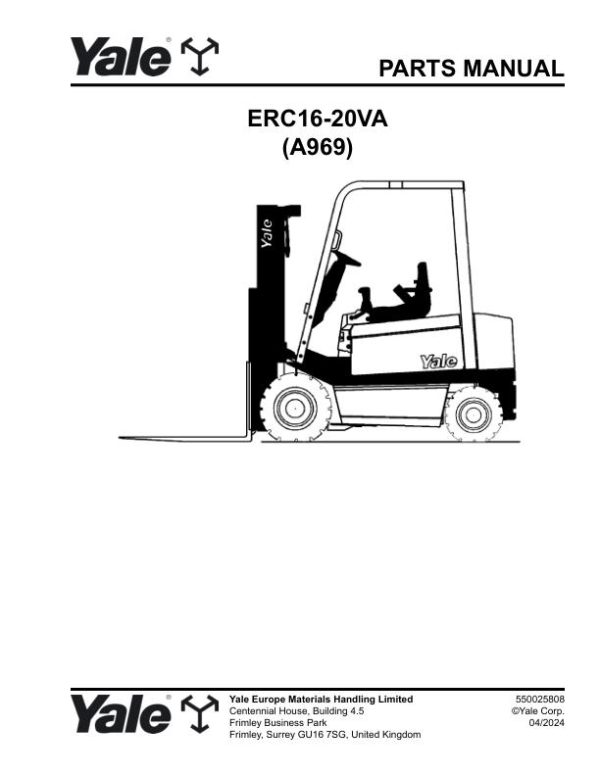 Yale Forklift A969E ERC16VA ERC18VA ERC20VA Parts Manual 550025808 04 2024