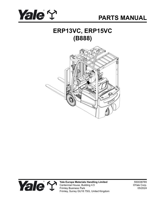 Yale Forklift B888E ERP13VC ERP15VC Parts Manual 550038785 05 2024
