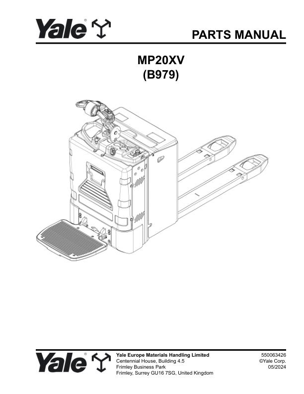 Yale Forklift B979 MP20XV Parts Manual 550063426 05 2024