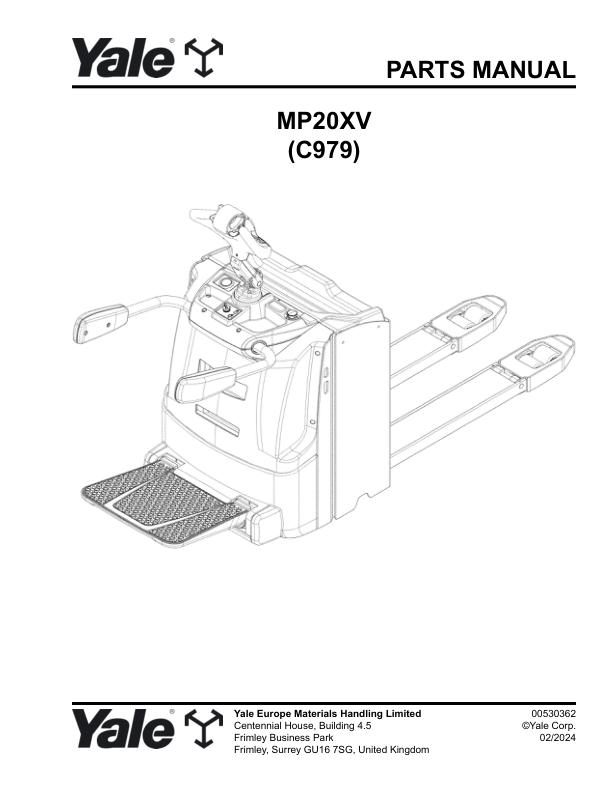 Yale Forklift C979E MP20XV Parts Manual 00530362 02 2024