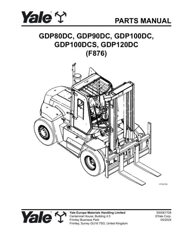 Yale Forklift F876E GDP80DC GDP90DC GDP100DC GDP100DCS GDP120DC Parts Manual 550061708 05 2024