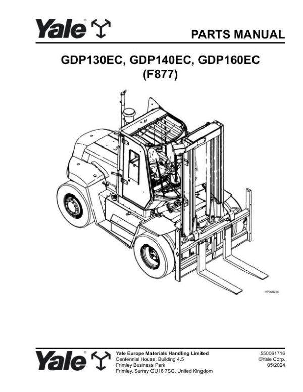 Yale Forklift F877E GDP130EC GDP140EC GDP160EC Parts Manual 550061716 05 2024