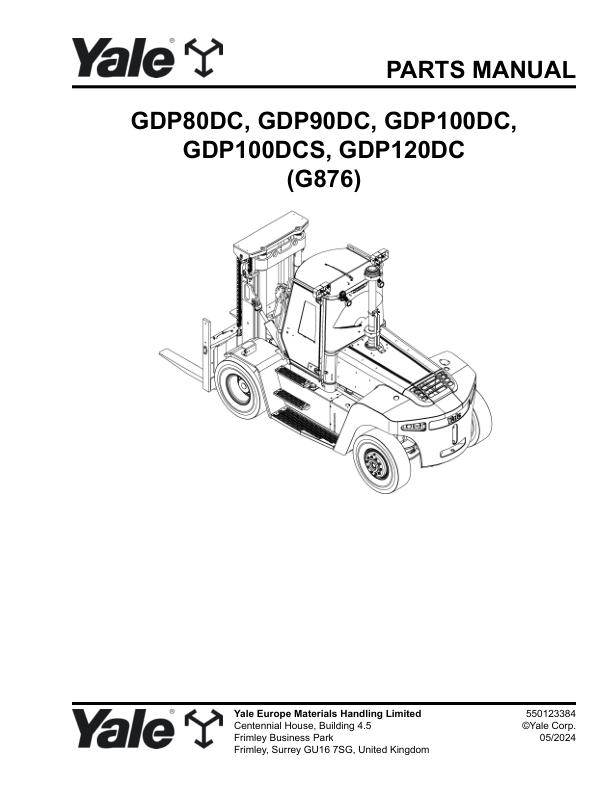 Yale Forklift G876E GDP80DC GDP90DC GDP100DC GDP100DCS GDP120DC Parts Manual 550123384 05 2024