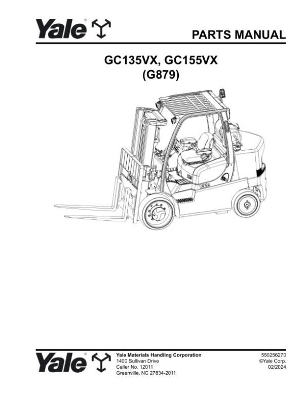 Yale Forklift G879 GC135VX GC155VX Parts Manual 550256270 02 2024