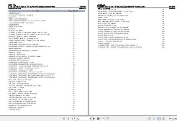 AGCO Allis Auxiliary Engine Power Unit G 138 G 149 G 160 Parts Catalog 9001563B 1