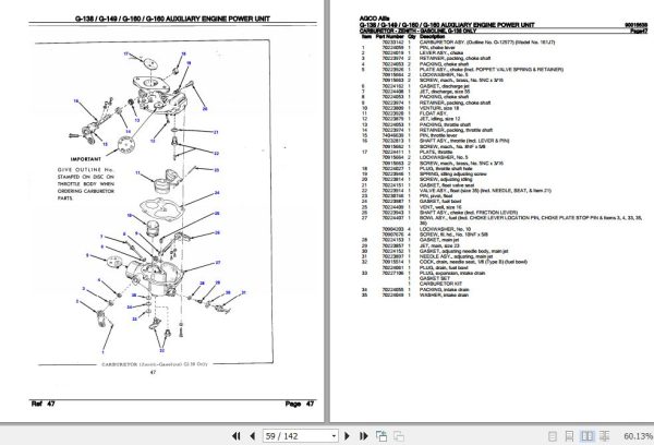 AGCO Allis Auxiliary Engine Power Unit G 138 G 149 G 160 Parts Catalog 9001563B 3