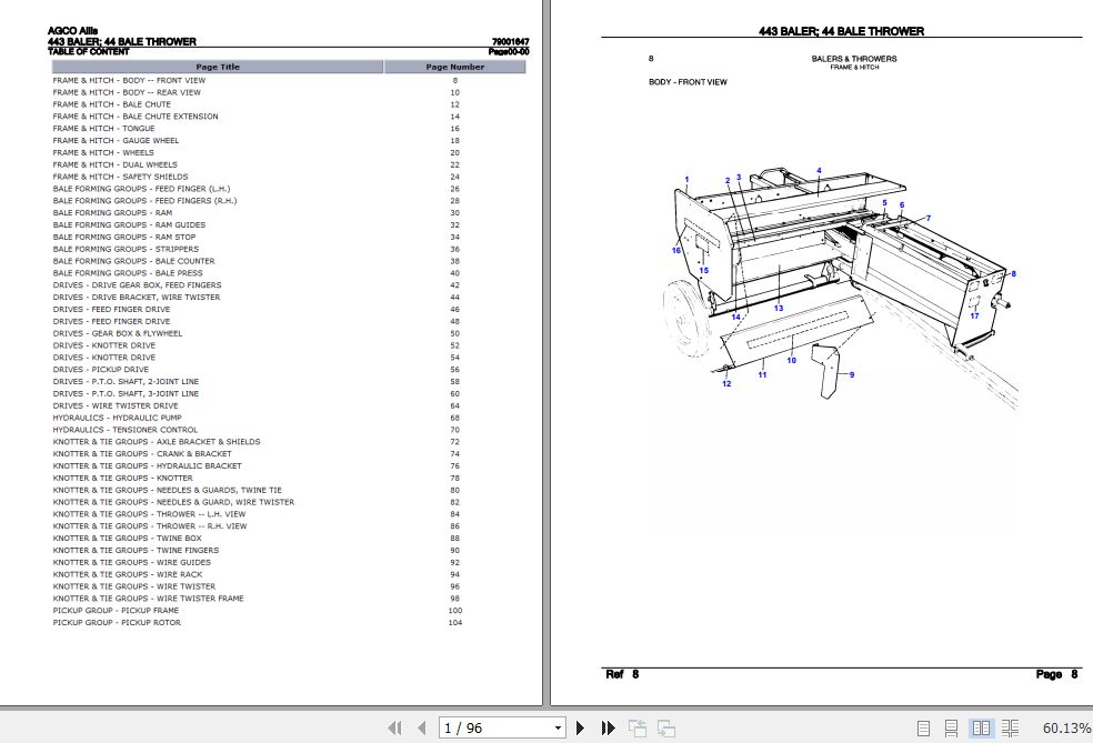 AGCO Allis Baler 443 Bale Thrower 44 Parts Catalog 79001647 1