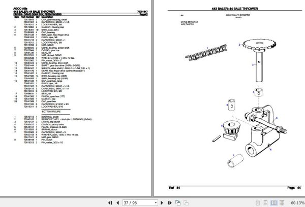 AGCO Allis Baler 443 Bale Thrower 44 Parts Catalog 79001647 2