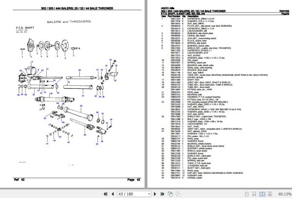 AGCO Allis Balers 302 303 444 Bale Thrower 20 32 44 Parts Catalog 79001525 3