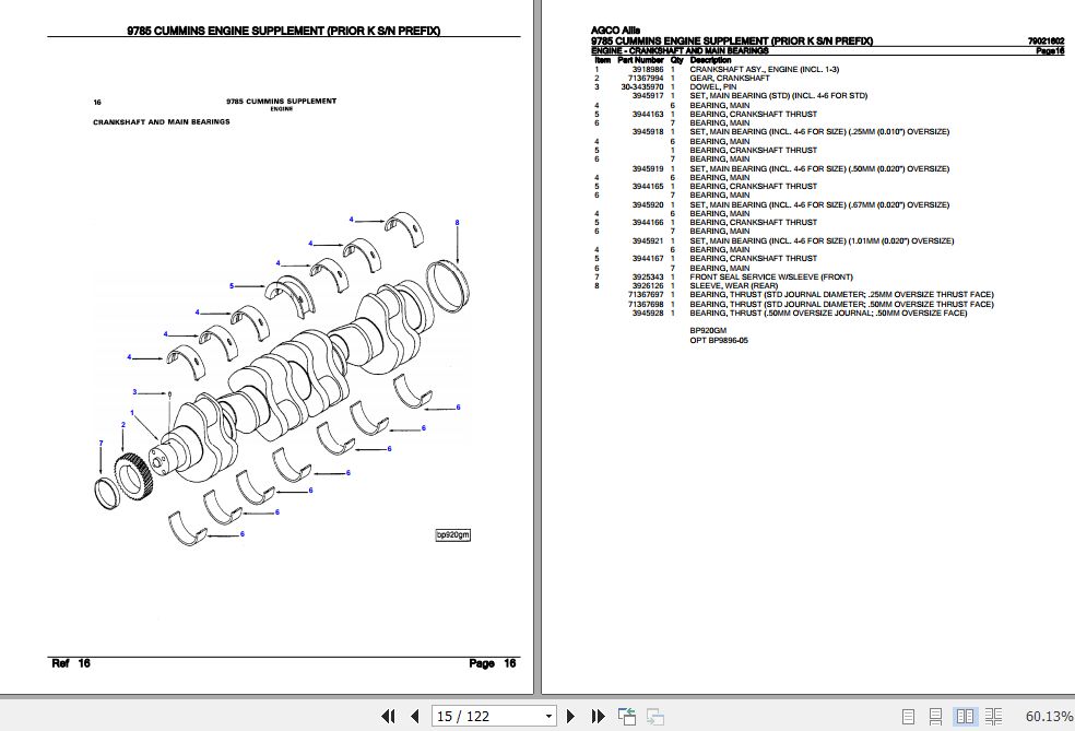AGCO Allis Cummins Engine Supplement 9785 Parts Catalog 79021602