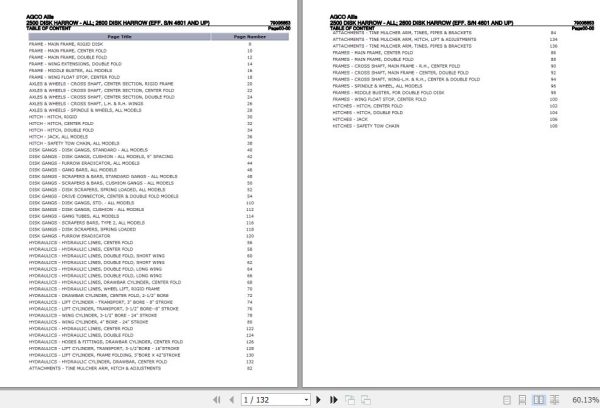 AGCO Allis Disk Harrow 2500 2600 Parts Catalog 79005653 1