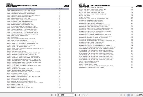 AGCO Allis Field Cultivator 1000 1200 1250 1300 1350 Parts Catalog 79005792 1