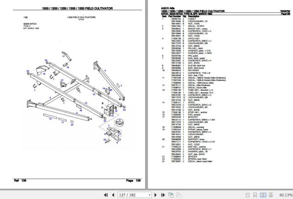 AGCO Allis Field Cultivator 1000 1200 1250 1300 1350 Parts Catalog 79005792 3