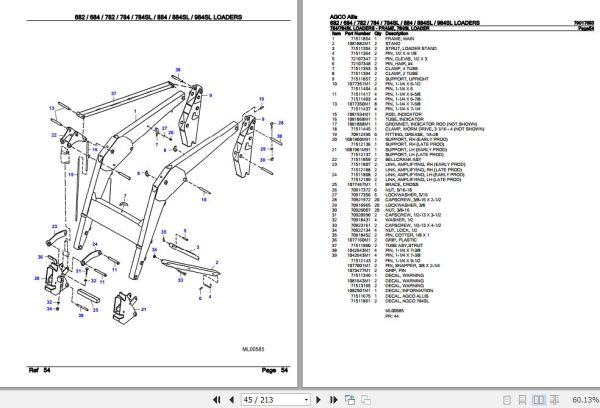 AGCO Allis Loaders 682 684 782 784 784SL 884 884SL 984SL Parts Catalog 79017693 2