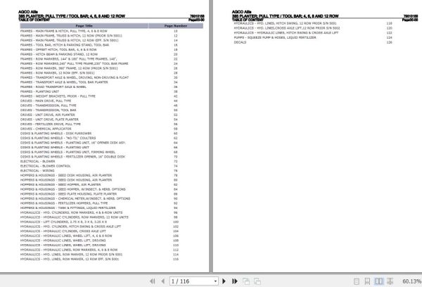 AGCO Allis Planter 385 Pull Type Tool Bar 4 6 8 And 12 Row Parts Catalog 79010158 1