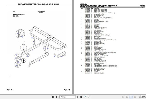 AGCO Allis Planter 385 Pull Type Tool Bar 4 6 8 And 12 Row Parts Catalog 79010158 2