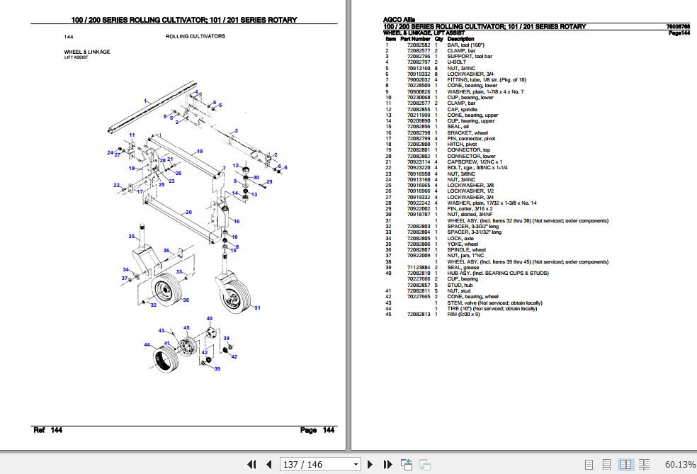 AGCO Allis Rolling Cultivator 100 200 Series Rotary 101 201 Series Parts Catalog 79006768 1