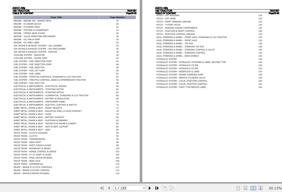 AGCO Allis Tractor 160 Parts Catalog 79001597 1