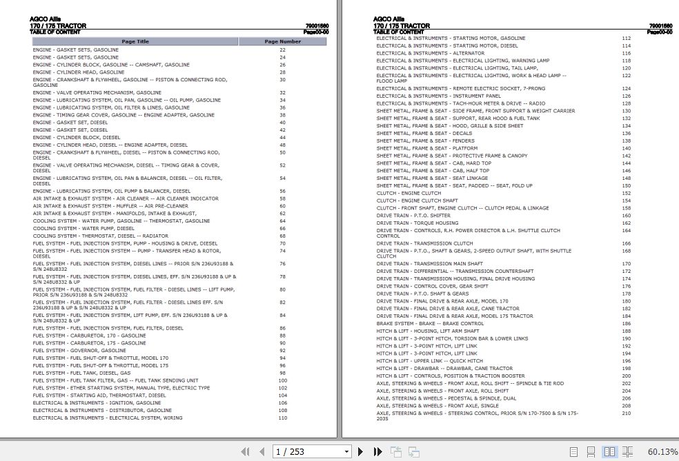 AGCO Allis Tractor 170 175 Parts Catalog 79001560 1