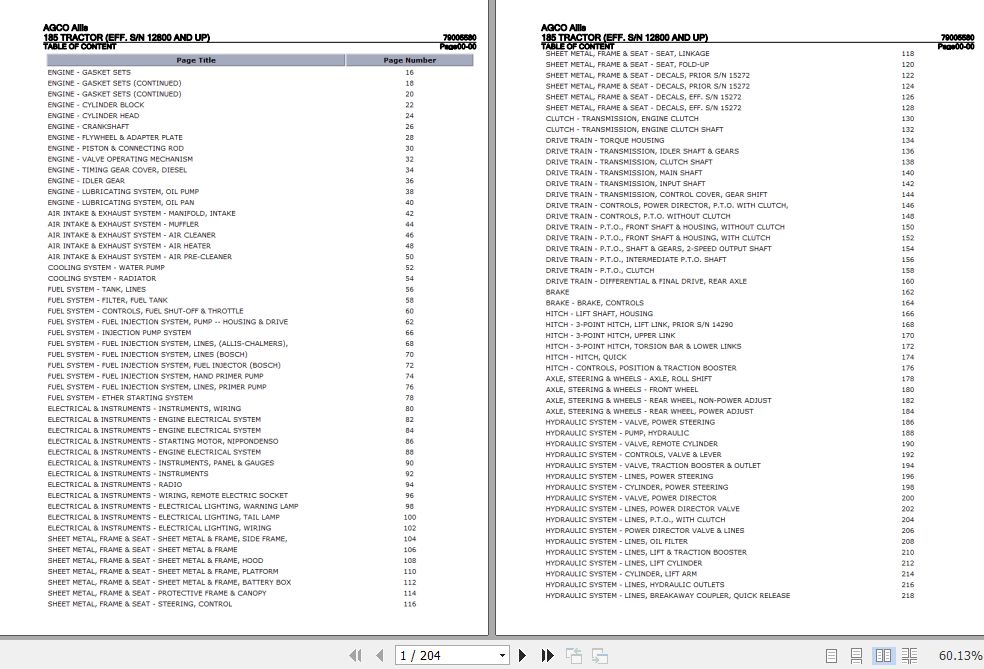 AGCO Allis Tractor 185 Parts Catalog 79005580 1