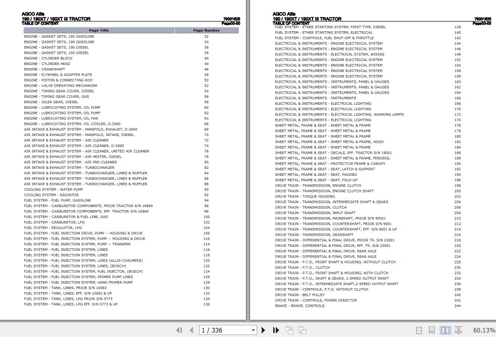 AGCO Allis Tractor 190 190XT 190XT III Parts Catalog 79001625 1