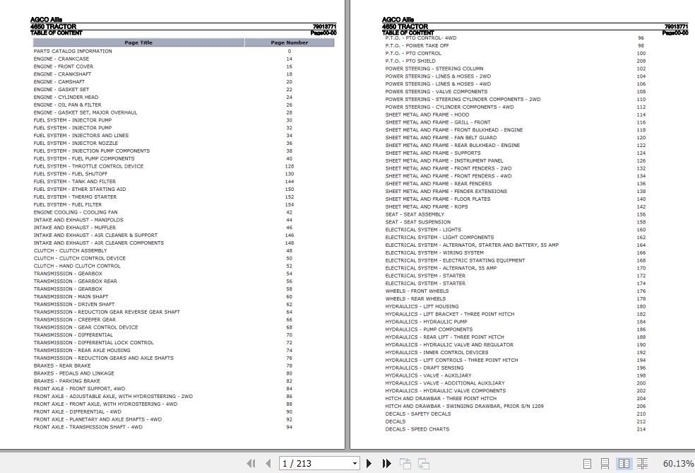 AGCO Allis Tractor 4650 Parts Catalog 79013771 1
