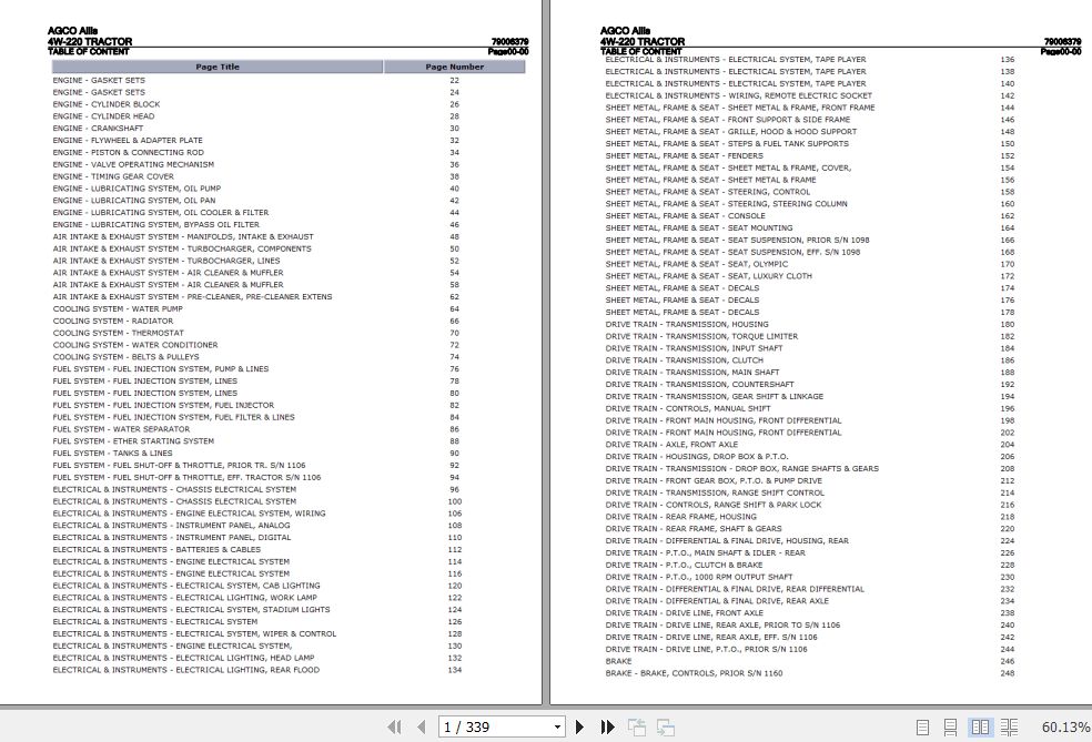 AGCO Allis Tractor 4W 220 Parts Catalog 79006379 1