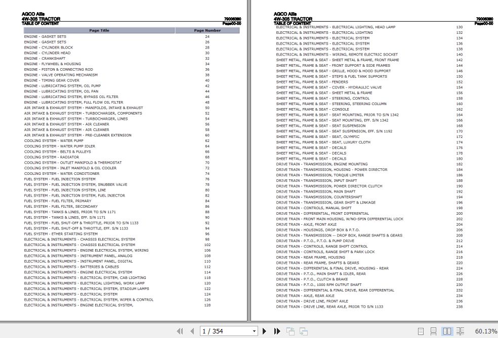 AGCO Allis Tractor 4W 305 Parts Catalog 79006380 1