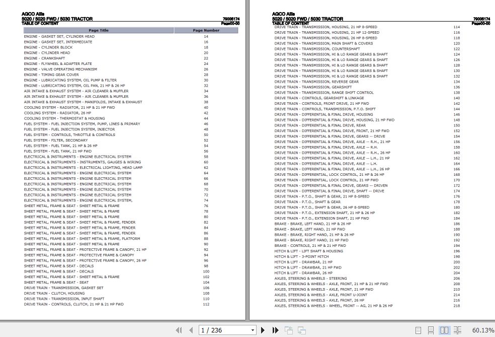 AGCO Allis Tractor 5020 5020 FWD 5030 Parts Catalog 79005174 1