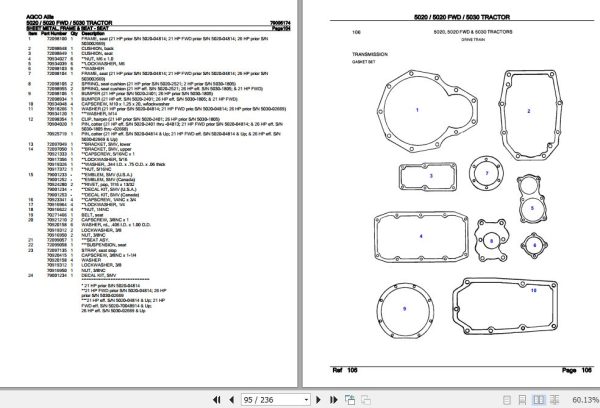 AGCO Allis Tractor 5020 5020 FWD 5030 Parts Catalog 79005174 2