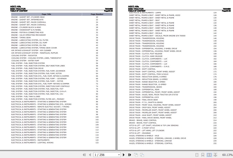 AGCO Allis Tractor 5050 Parts Catalog 79004880 1