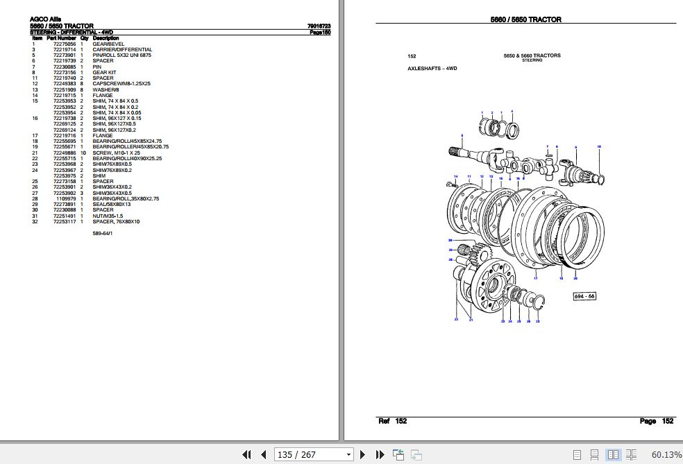 AGCO Allis Tractor 5660 5650 Parts Catalog 79016723
