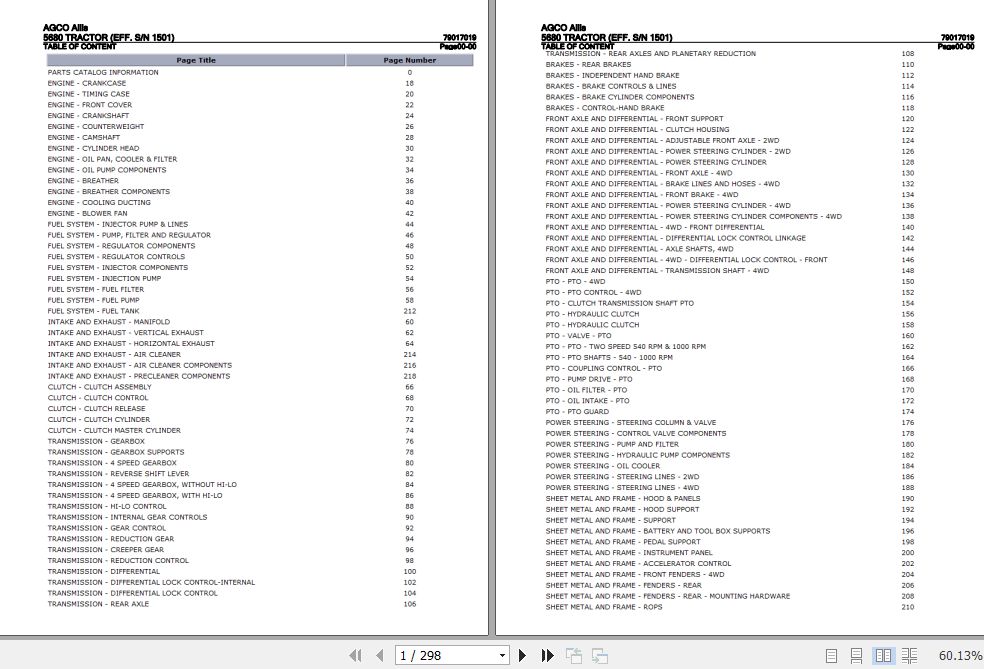 AGCO Allis Tractor 5680 Parts Catalog 79017019 1