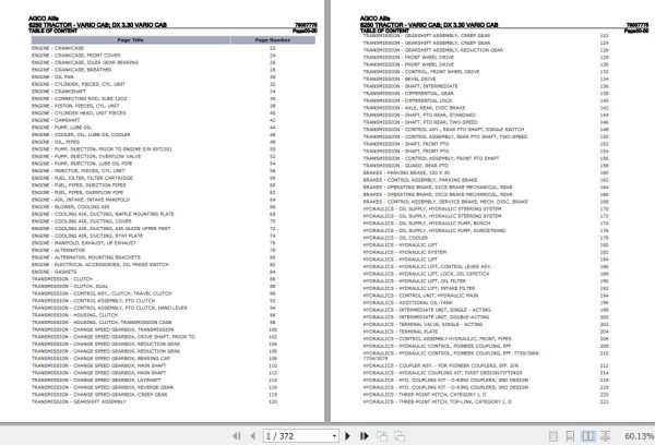 AGCO Allis Tractor 6250 Vario Cab DX 3.30 Vario Cab Parts Catalog 79007775 1