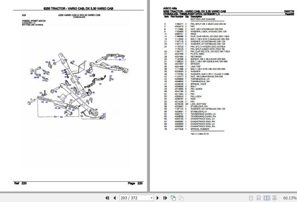 AGCO Allis Tractor 6250 Vario Cab DX 3.30 Vario Cab Parts Catalog 79007775 3