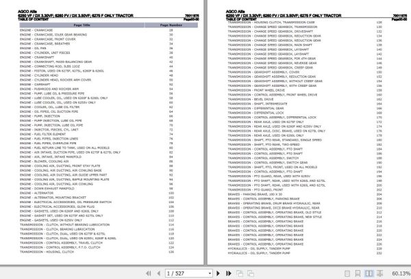 AGCO Allis Tractor 6250VF DX3.30VF 6260FV DX3.50VF 6275F Parts Catalog 79011975 1