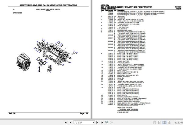 AGCO Allis Tractor 6250VF DX3.30VF 6260FV DX3.50VF 6275F Parts Catalog 79011975 2
