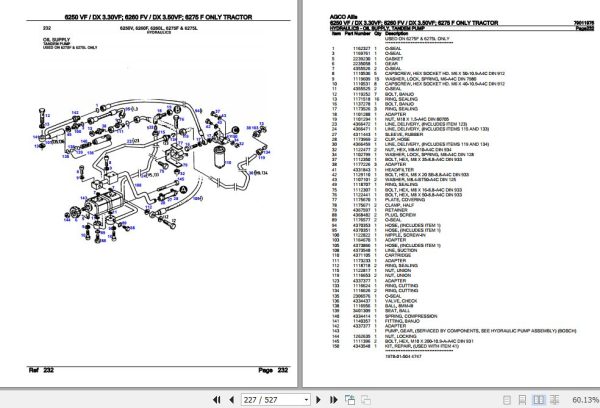 AGCO Allis Tractor 6250VF DX3.30VF 6260FV DX3.50VF 6275F Parts Catalog 79011975 3