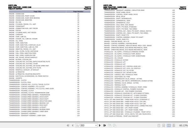 AGCO Allis Tractor 6260 Vario Cab Parts Catalog 79007777 1