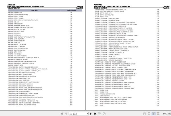 AGCO Allis Tractor 6265 Vario Cab DX 3.70 Vario Cab Parts Catalog 79007816 1