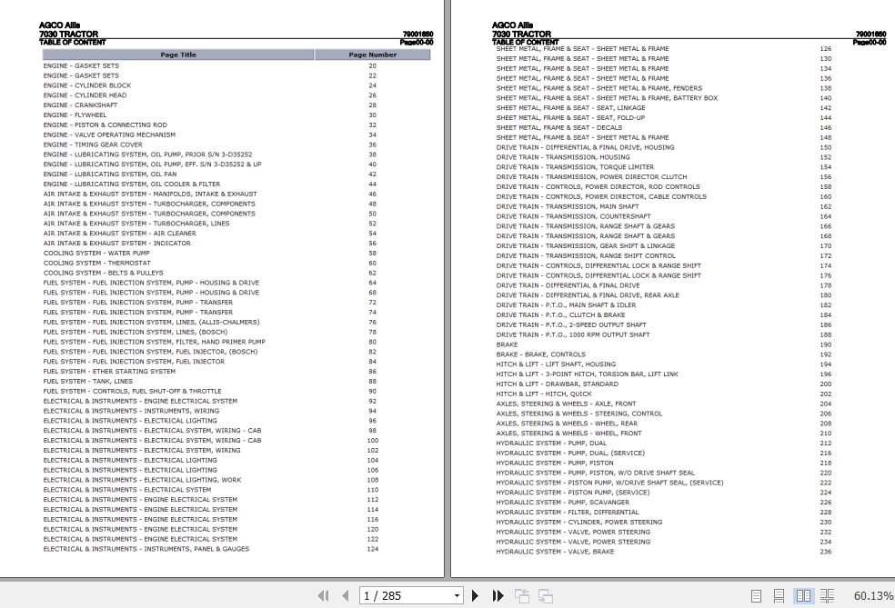 AGCO Allis Tractor 7030 Parts Catalog 79001650 1