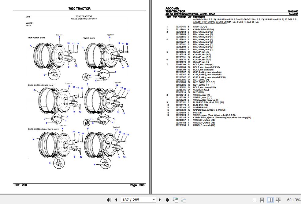 AGCO Allis Tractor 7030 Parts Catalog 79001650