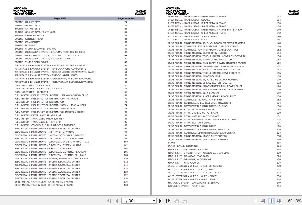 AGCO Allis Tractor 7040 Parts Catalog 79003880 1
