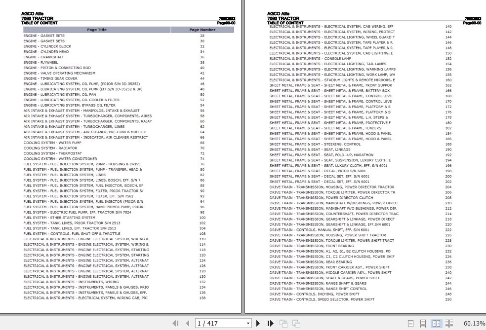 AGCO Allis Tractor 7060 Parts Catalog 79003882 1